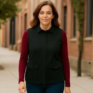 Marie Valois black sleeveless lightweight fully lined jacket Size Med